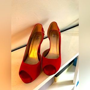 Red peep toe heels